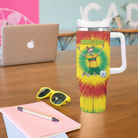 Personalized Lithuania Christmas Tie Dye Tumbler With Handle Skeleton Soccer Goal Celebration Santa Hat - Wonder Print Shop