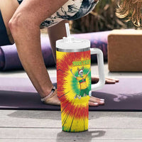 Personalized Lithuania Christmas Tie Dye Tumbler With Handle Skeleton Soccer Goal Celebration Santa Hat - Wonder Print Shop