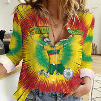 Personalized Lithuania Christmas Tie Dye Women Casual Shirt Skeleton Soccer Goal Celebration Santa Hat - Wonder Print Shop