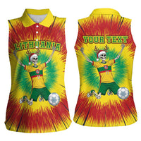 Personalized Lithuania Christmas Tie Dye Women Sleeveless Polo Shirt Skeleton Soccer Goal Celebration Santa Hat - Wonder Print Shop