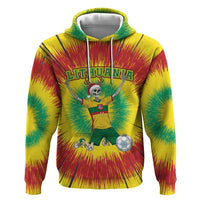 Personalized Lithuania Christmas Tie Dye Zip Hoodie Skeleton Soccer Goal Celebration Santa Hat - Wonder Print Shop