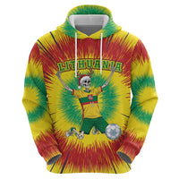 Personalized Lithuania Christmas Tie Dye Zip Hoodie Skeleton Soccer Goal Celebration Santa Hat - Wonder Print Shop