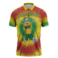 Personalized Lithuania Christmas Tie Dye Zipper Polo Shirt Skeleton Soccer Goal Celebration Santa Hat - Wonder Print Shop