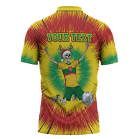 Personalized Lithuania Christmas Tie Dye Zipper Polo Shirt Skeleton Soccer Goal Celebration Santa Hat - Wonder Print Shop