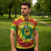 Personalized Lithuania Christmas Tie Dye Zipper Polo Shirt Skeleton Soccer Goal Celebration Santa Hat - Wonder Print Shop