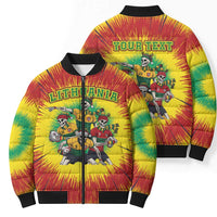Personalized Lithuania Christmas Bomber Puffer Jacket Skeleton Rugby Tie Dye Vintage - Wonder Print Shop