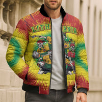 Personalized Lithuania Christmas Bomber Puffer Jacket Skeleton Rugby Tie Dye Vintage - Wonder Print Shop