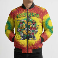 Personalized Lithuania Christmas Bomber Puffer Jacket Skeleton Rugby Tie Dye Vintage - Wonder Print Shop