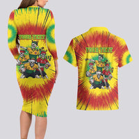 Personalized Lithuania Christmas Couples Matching Long Sleeve Bodycon Dress and Hawaiian Shirt Skeleton Rugby Tie Dye Vintage - Wonder Print Shop
