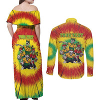 Personalized Lithuania Christmas Couples Matching Off Shoulder Maxi Dress and Long Sleeve Button Shirt Skeleton Rugby Tie Dye Vintage - Wonder Print Shop