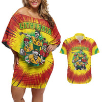 Personalized Lithuania Christmas Couples Matching Off Shoulder Short Dress and Hawaiian Shirt Skeleton Rugby Tie Dye Vintage - Wonder Print Shop
