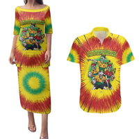 Personalized Lithuania Christmas Couples Matching Puletasi and Hawaiian Shirt Skeleton Rugby Tie Dye Vintage - Wonder Print Shop