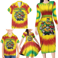 Personalized Lithuania Christmas Family Matching Long Sleeve Bodycon Dress and Hawaiian Shirt Skeleton Rugby Tie Dye Vintage - Wonder Print Shop