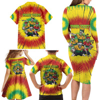 Personalized Lithuania Christmas Family Matching Long Sleeve Bodycon Dress and Hawaiian Shirt Skeleton Rugby Tie Dye Vintage - Wonder Print Shop