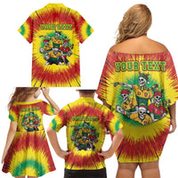 Personalized Lithuania Christmas Family Matching Off Shoulder Short Dress and Hawaiian Shirt Skeleton Rugby Tie Dye Vintage - Wonder Print Shop