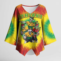 Personalized Lithuania Christmas Kimono Sleeve Blouse Skeleton Rugby Tie Dye Vintage - Wonder Print Shop