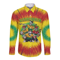 Personalized Lithuania Christmas Long Sleeve Button Shirt Skeleton Rugby Tie Dye Vintage - Wonder Print Shop
