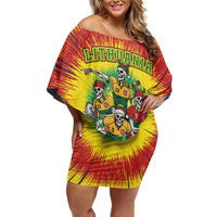 Personalized Lithuania Christmas Off Shoulder Short Dress Skeleton Rugby Tie Dye Vintage - Wonder Print Shop