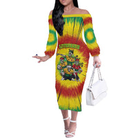 Personalized Lithuania Christmas Off The Shoulder Long Sleeve Dress Skeleton Rugby Tie Dye Vintage - Wonder Print Shop