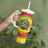Personalized Lithuania Christmas Tumbler With Handle Skeleton Rugby Tie Dye Vintage - Wonder Print Shop