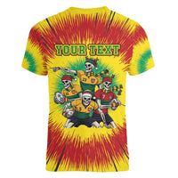 Personalized Lithuania Christmas Women V-Neck T-Shirt Skeleton Rugby Tie Dye Vintage - Wonder Print Shop