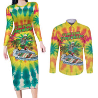 Tie-Dye Skeleton Surfing Lithuania Couples Matching Long Sleeve Bodycon Dress and Long Sleeve Button Shirt It’s 5 O’Clock Somewhere - Wonder Print Shop