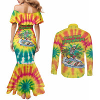 Tie-Dye Skeleton Surfing Lithuania Couples Matching Mermaid Dress and Long Sleeve Button Shirt It’s 5 O’Clock Somewhere - Wonder Print Shop