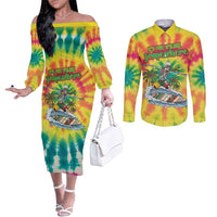 Tie-Dye Skeleton Surfing Lithuania Couples Matching Off The Shoulder Long Sleeve Dress and Long Sleeve Button Shirt It’s 5 O’Clock Somewhere - Wonder Print Shop