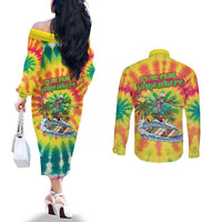 Tie-Dye Skeleton Surfing Lithuania Couples Matching Off The Shoulder Long Sleeve Dress and Long Sleeve Button Shirt It’s 5 O’Clock Somewhere - Wonder Print Shop