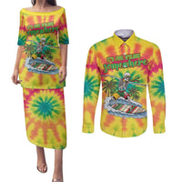 Tie-Dye Skeleton Surfing Lithuania Couples Matching Puletasi and Long Sleeve Button Shirt It’s 5 O’Clock Somewhere - Wonder Print Shop