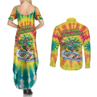 Tie-Dye Skeleton Surfing Lithuania Couples Matching Summer Maxi Dress and Long Sleeve Button Shirt It’s 5 O’Clock Somewhere - Wonder Print Shop