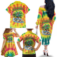 Tie-Dye Skeleton Surfing Lithuania Family Matching Off The Shoulder Long Sleeve Dress and Hawaiian Shirt It’s 5 O’Clock Somewhere - Wonder Print Shop