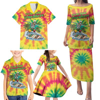 Tie-Dye Skeleton Surfing Lithuania Family Matching Puletasi and Hawaiian Shirt It’s 5 O’Clock Somewhere - Wonder Print Shop