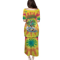 Tie-Dye Skeleton Surfing Lithuania Family Matching Puletasi and Hawaiian Shirt It’s 5 O’Clock Somewhere - Wonder Print Shop