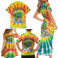Tie-Dye Skeleton Surfing Lithuania Family Matching Short Sleeve Bodycon Dress and Hawaiian Shirt It’s 5 O’Clock Somewhere - Wonder Print Shop