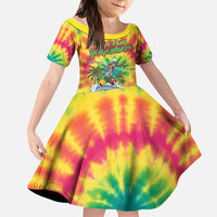 Tie-Dye Skeleton Surfing Lithuania Kid Short Sleeve Dress It’s 5 O’Clock Somewhere - Wonder Print Shop