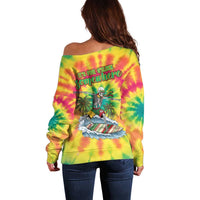 Tie-Dye Skeleton Surfing Lithuania Off Shoulder Sweater It’s 5 O’Clock Somewhere - Wonder Print Shop