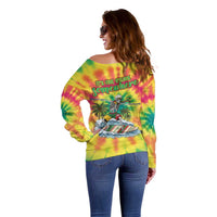 Tie-Dye Skeleton Surfing Lithuania Off Shoulder Sweater It’s 5 O’Clock Somewhere - Wonder Print Shop