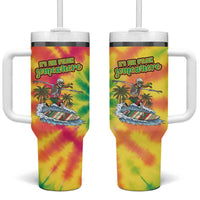 Tie-Dye Skeleton Surfing Lithuania Tumbler With Handle It’s 5 O’Clock Somewhere - Wonder Print Shop