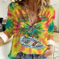 Tie-Dye Skeleton Surfing Lithuania Women Casual Shirt It’s 5 O’Clock Somewhere - Wonder Print Shop