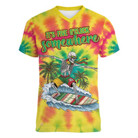 Tie-Dye Skeleton Surfing Lithuania Women V-Neck T-Shirt It’s 5 O’Clock Somewhere - Wonder Print Shop