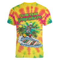 Tie-Dye Skeleton Surfing Lithuania Women V-Neck T-Shirt It’s 5 O’Clock Somewhere - Wonder Print Shop