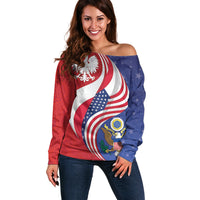 Poland American Heritage Month Off Shoulder Sweater Polish and American National Symbols