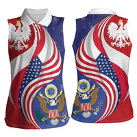 Poland American Heritage Month Women Sleeveless Polo Shirt Polish and American National Symbols