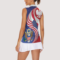 Poland American Heritage Month Women Sleeveless Polo Shirt Polish and American National Symbols