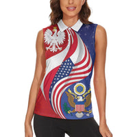 Poland American Heritage Month Women Sleeveless Polo Shirt Polish and American National Symbols