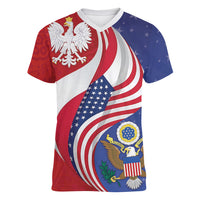 Poland American Heritage Month Women V-Neck T-Shirt Polish and American National Symbols