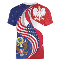 Poland American Heritage Month Women V-Neck T-Shirt Polish and American National Symbols