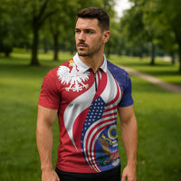 Poland American Heritage Month Zipper Polo Shirt Polish and American National Symbols