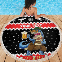 Personalized German T-Rex Christmas Beach Blanket Funny Beer Dinosaur Xmas - Wonder Print Shop